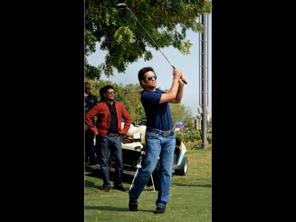 Sachin Tendulkar plays golf in Ahmedabad